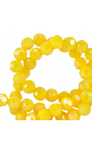 Faceted glass beads 4mm round Sunburst yellow-pearl shine coating